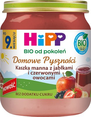 HiPP BIO Domowe Pyszności Kaszka manna z jabłkami i czerwonymi owocami 200g