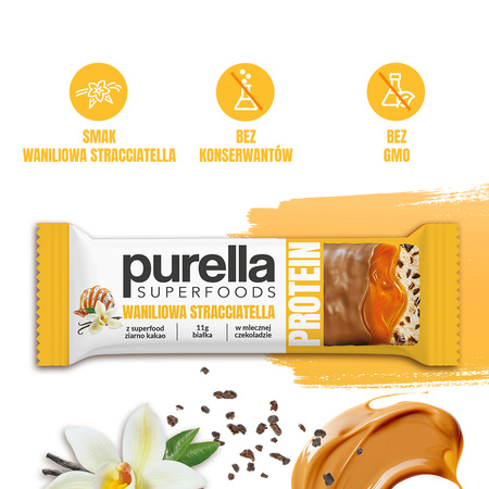 Baton Proteinowy Protein Bar Waniliowa Stracciatella 11g białka Purella 45g