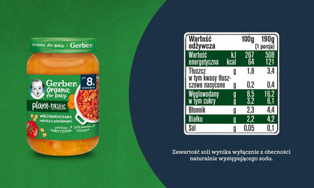 GERBER ORGANIC PLANT-TASTIC OBIADEK WARZYWNA POTRAWKA WŁOSKA Z POMIDORAMI 3x190g