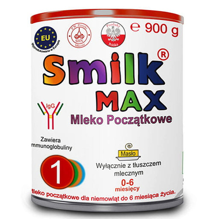 Smilk MAX 1 Mleko Modyfikowane Początkowe dla Niemowląt 900g