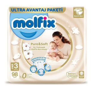 MOLFIX Pure&amp;Soft Pieluszki MIDI 3 (4-9 kg) 98 szt.