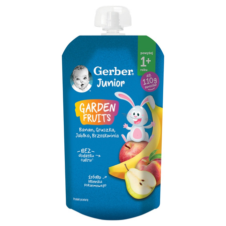 Gerber Junior Garden Fruits Deserek banan gruszka jabłko brzoskwinia 110g