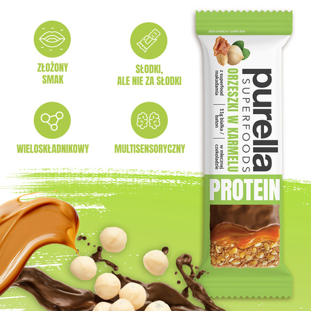 Baton Proteinowy Protein Bar Orzeszki w Karmelu 11g białka Purella 45g