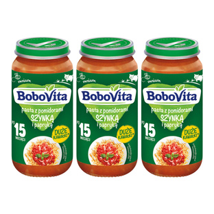 BOBOVITA Pasta z pomidorami szynką i papryką, 3x250g