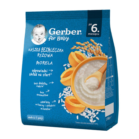 GERBER Kaszka Bezmleczna Ryżowa Morela dla niemowląt po 6. miesiącu 160g