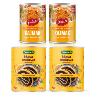 Bakalland Masa makowa z bakaliami 2x850g  i Delecta Kajmak tradycyjny 2x400g