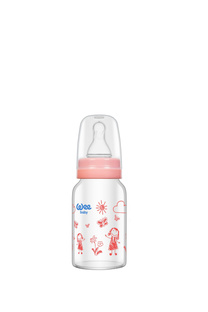 WEE BABY Butelka szklana żaroodporna 120ml 0m+ różowa