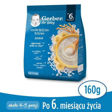 GERBER Kaszka Mleczna Ryżowa Banan dla niemowląt po 6. miesiącu 160g