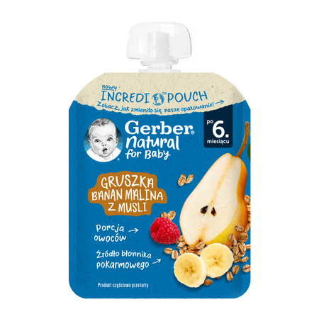 GERBER Natural Mus gruszka. banan. malina z musli. 6x 80g