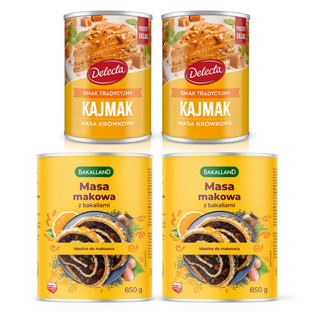 Bakalland Masa makowa z bakaliami 2x850g  i Delecta Kajmak tradycyjny 2x400g