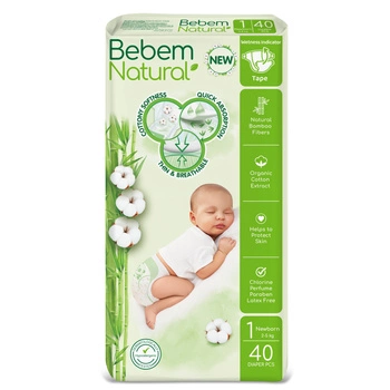 Pieluszki bambusowe pampersy NEWBORN 1 (2-5kg) 40 szt. EKO BEBEM Natural