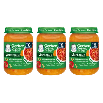 GERBER ORGANIC PLANT-TASTIC OBIADEK WARZYWNA POTRAWKA WŁOSKA Z POMIDORAMI 3x190g