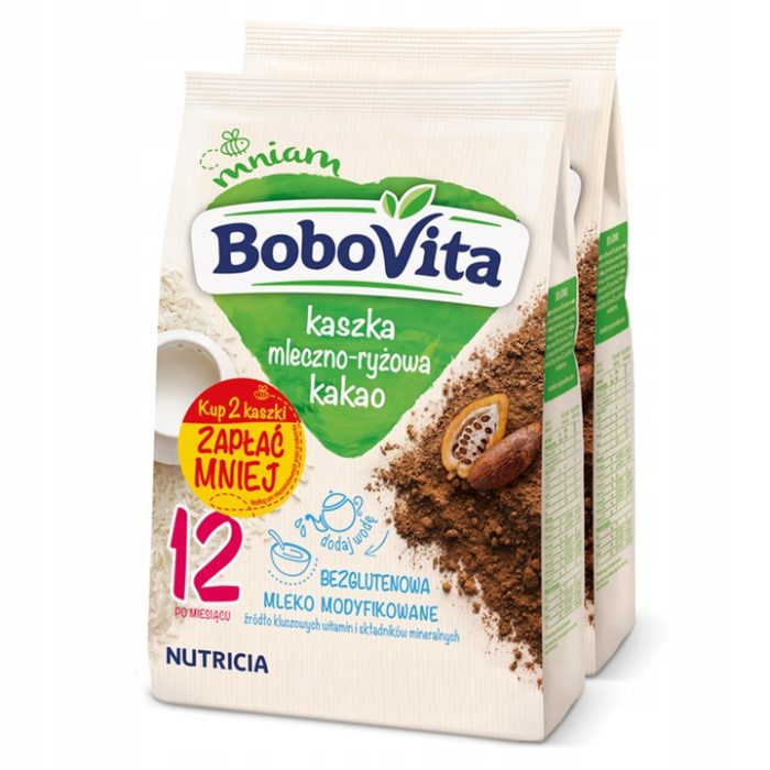 Bobovita kaszka mleczno-ryżowa kakaowa, po 12 miesiącu, 2x230g - kd