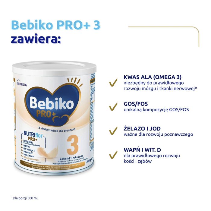 BEBIKO Pro+ 3 mleko modyfikowane, 6x700g + BAMBINO Chusteczki nawilżane 63 szt. GRATIS!