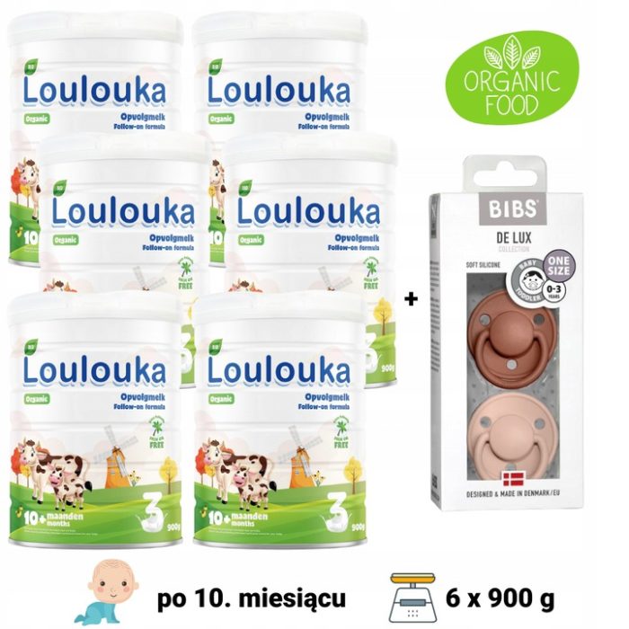 LOULOUKA BIO 3 Mleko, 6x900g + BIBS DE LUX Smoczek