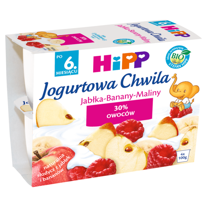 HIPP Jogurtowa chwila jabłka banany maliny 4x100g