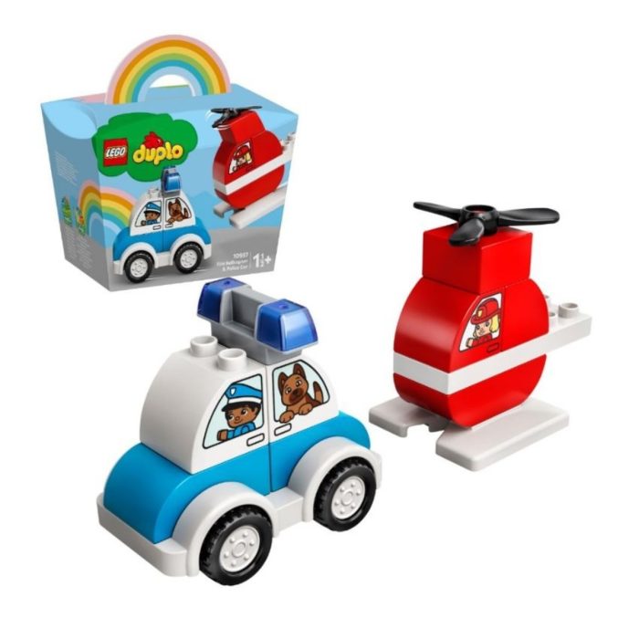 Lego duplo helikopter strażacki i radiowóz