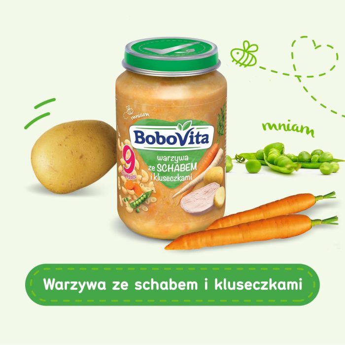 Bobovita obiadek warzywa ze schabem i kluseczkami po 9 miesiącu, 6x190g + prezent