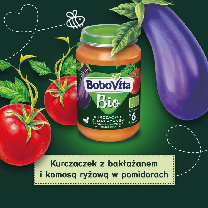 Bobovita bio obiadek kurczaczek z bakłażanem i komosą ryżową w pomidorach po 6 miesiącu 6x190 g