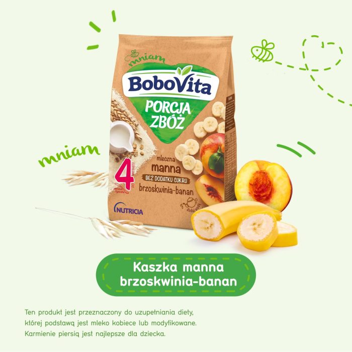 Bobovita porcja zbóż kaszka mleczna manna brzoskwinia-banan po 4 miesiącu 210 g