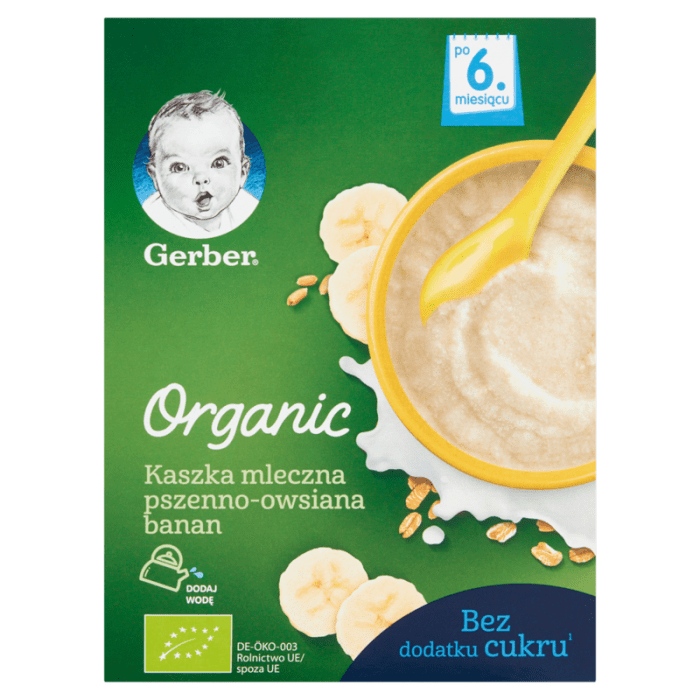Gerber organic kaszka mlecz. Pszenn-ows. Banan, 240g