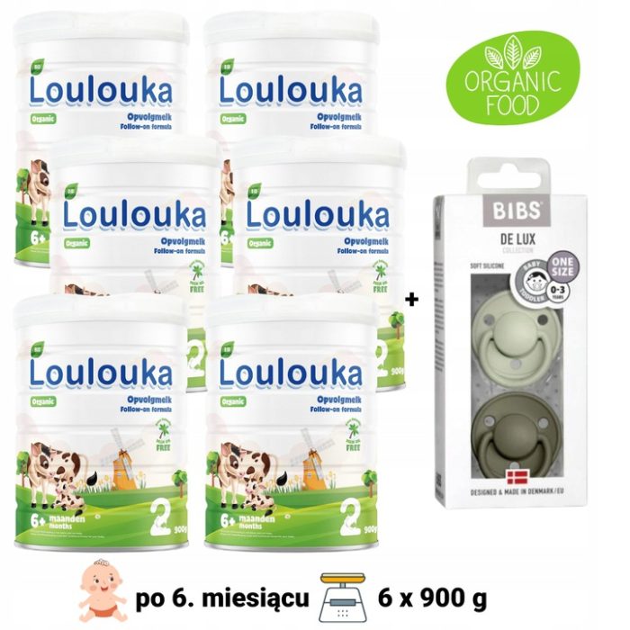 LOULOUKA BIO 2 Mleko, 6x900g +BIBS DE LUX Smoczek