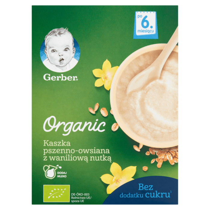 Gerber organic kaszka mlecz. Pszenn-ows. Wanil, 240g