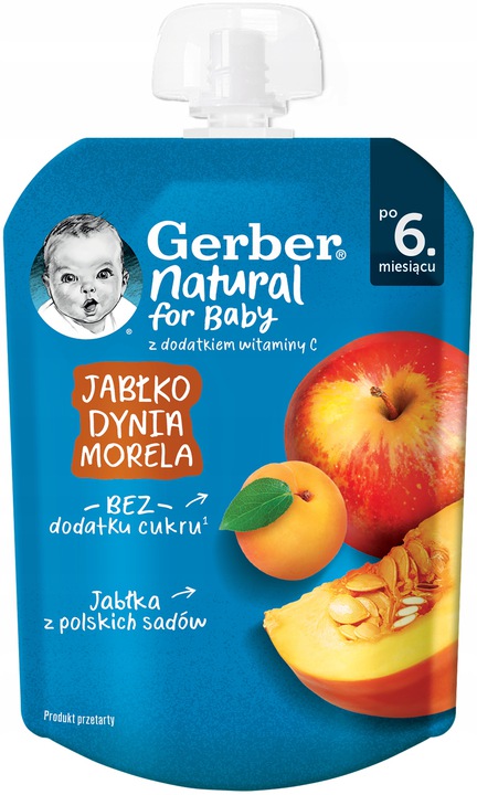 Gerber deserek w tubce jabłko dynia morela dla niemowląt po 6 miesiącu 4 x 80g
