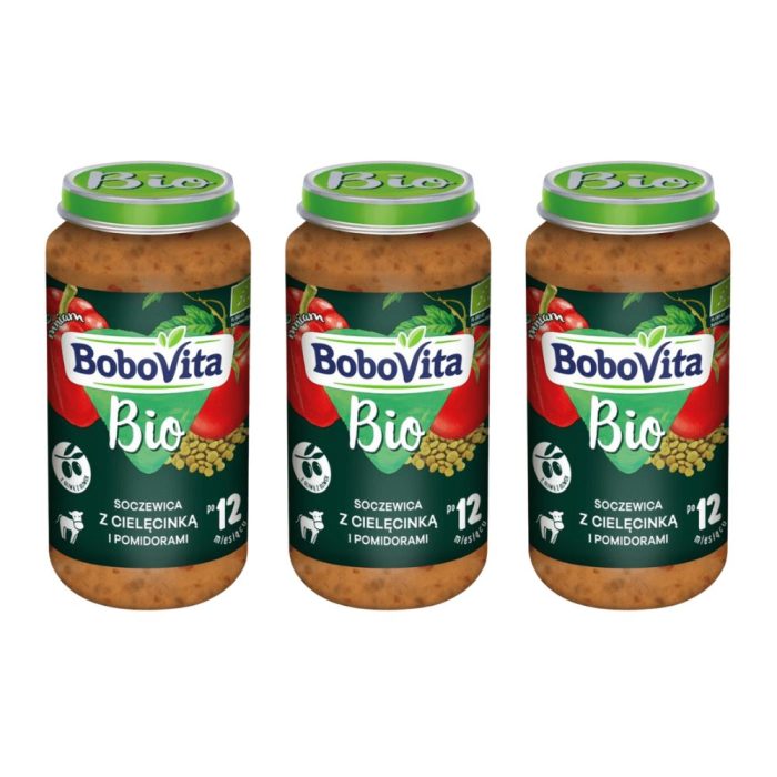 Bobovita bio soczewica z cielęcinką i pomidorami ро ро 12 miesiącu 3×250 g