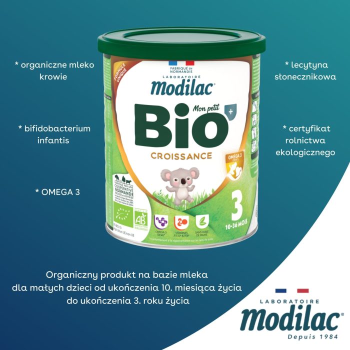 MODILAC BIO 3 Organiczny produkt na bazie mleka dla dzieci po 10. miesiącu 800g