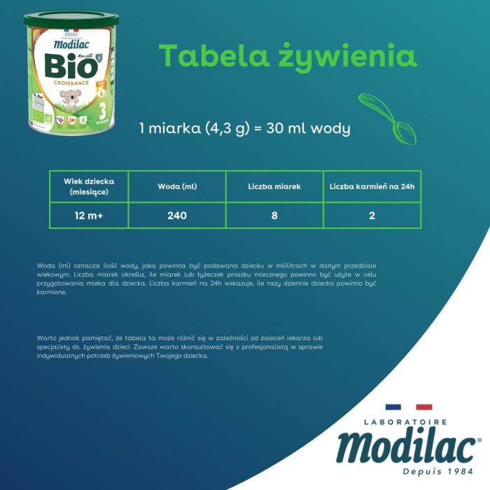MODILAC BIO 3 Organiczny produkt na bazie mleka dla dzieci po 10. miesiącu 800g