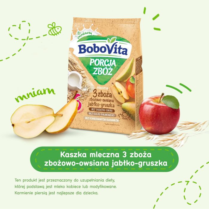 Bobovita kaszka mleczna 3zboża jabłko-gruszka 210g