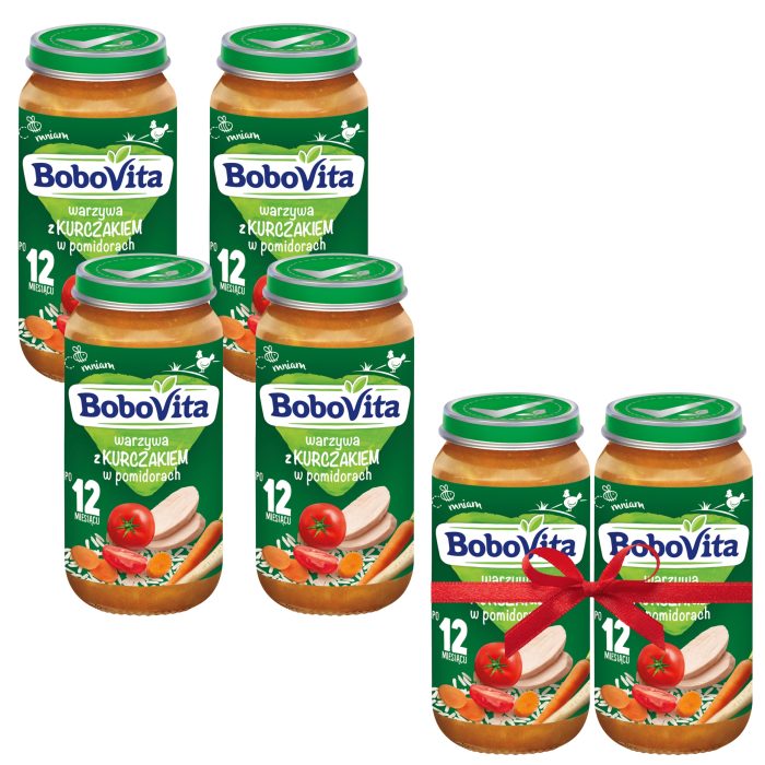 Bobovita warzywa z kurczakiem w pomidorach, 250g 4+2
