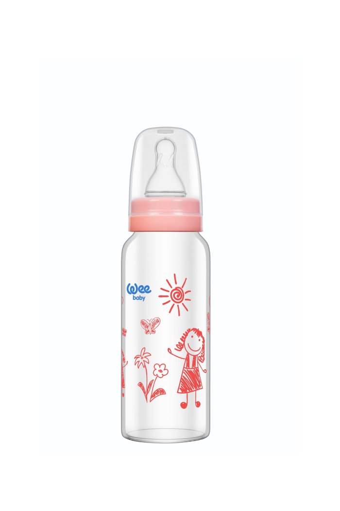 WEE BABY Butelka ze szkła żaroodpornego 180ml 0m+ różowa