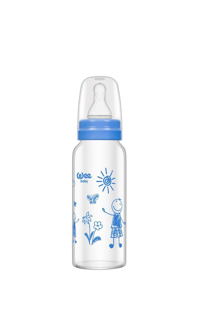 WEE BABY Butelka ze szkła żaroodpornego 180ml 0m+ niebieska