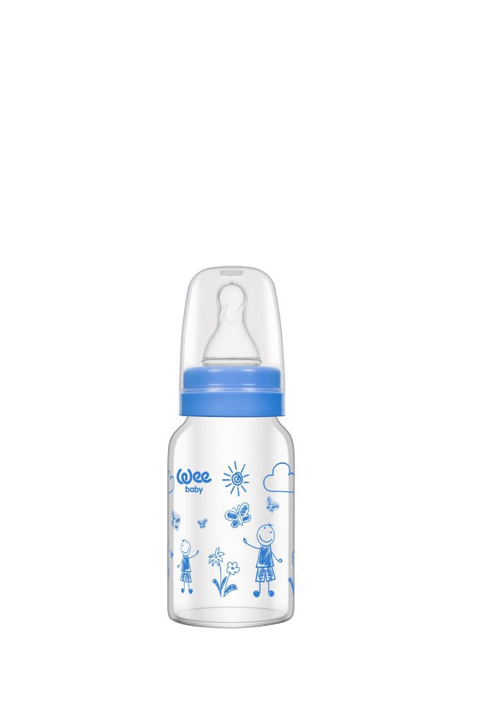 WEE BABY Butelka ze szkła żaroodpornego 120ml 0m+ niebieski