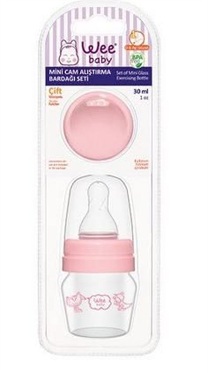 WEE BABY Mini butelka do karmienia szklana 30ml różowa