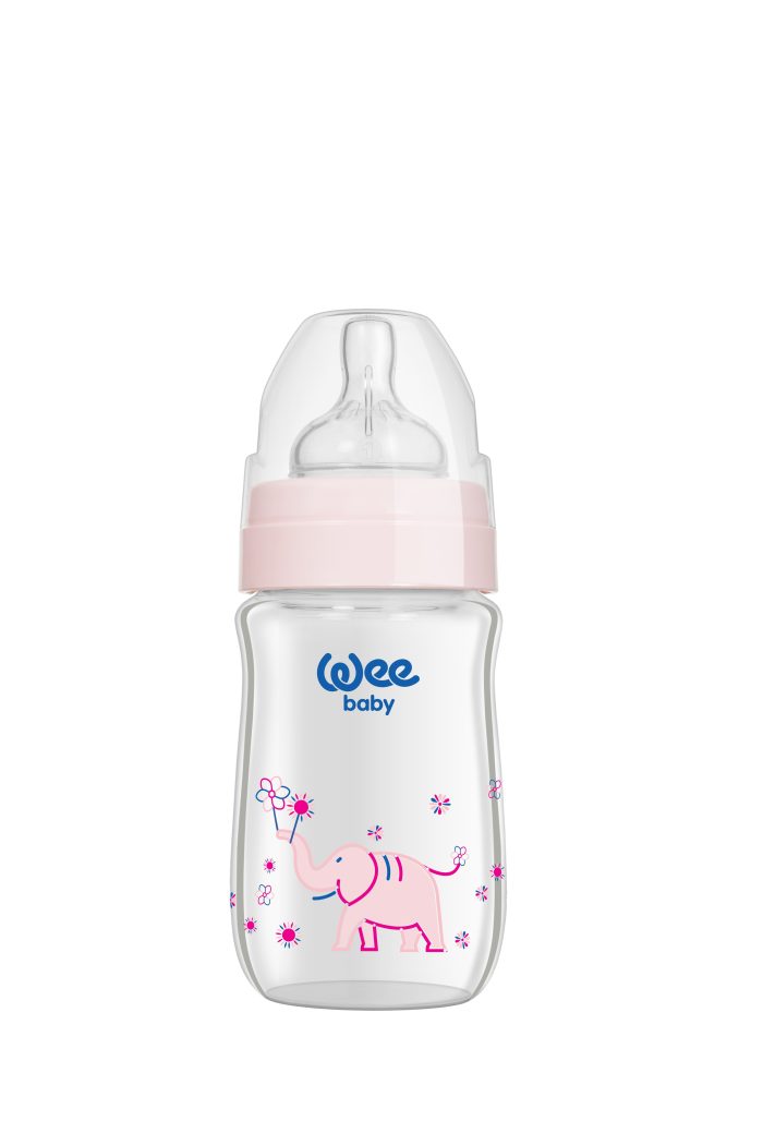 WEE BABY Butelka żaroodporna z szeroką szyjką 180ml 0m+ różowa