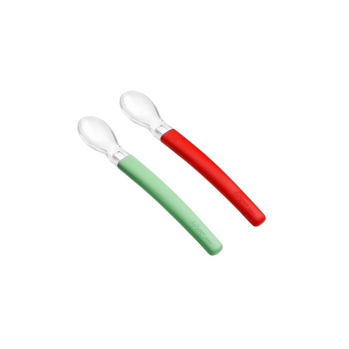 WEE BABY 2 łyżeczki z silikonową końcówką zielono-czerwone