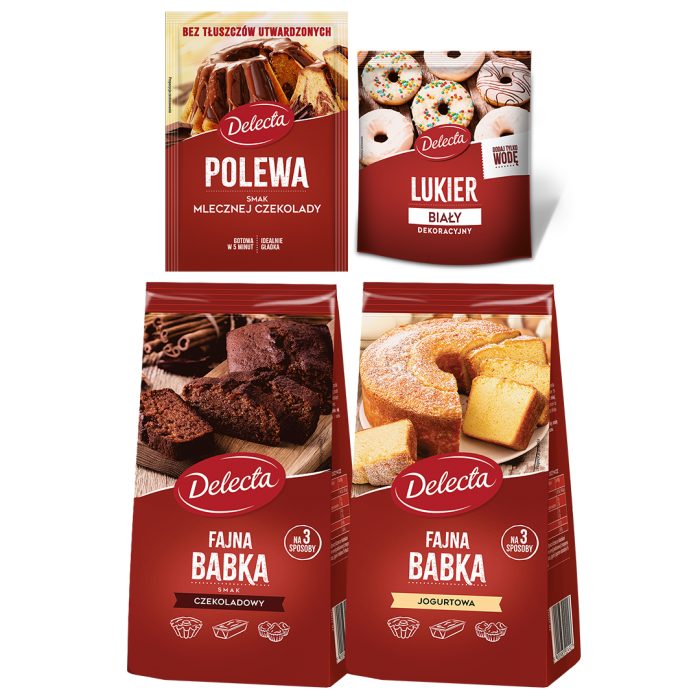 Delecta Fajna babka czekoladowa, jogurtowa, Lukier i Polewa czekoladowa 4szt