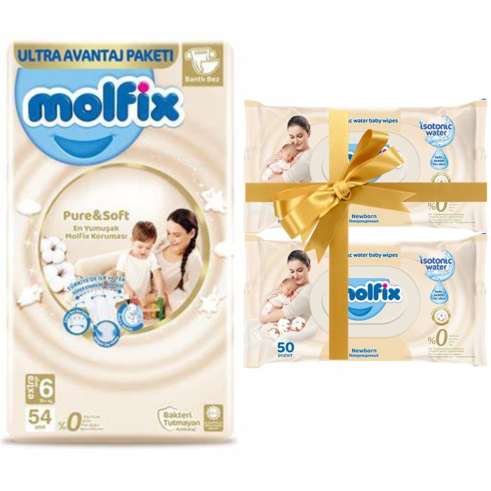 Molfix pure&soft pieluszki e. Large 6 (+15kg) 54szt. + 2x chusteczki gratis