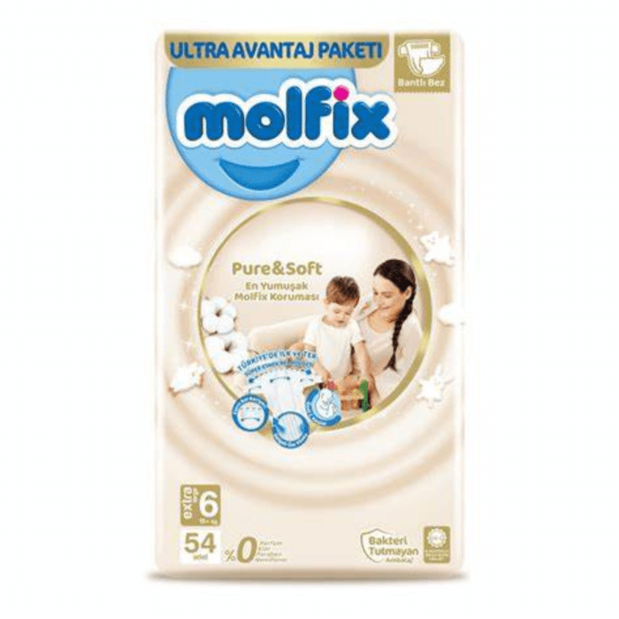 MOLFIX Pure&Soft Pieluszki E.Large 6 (+15kg) 54szt. + 2x chusteczki gratis