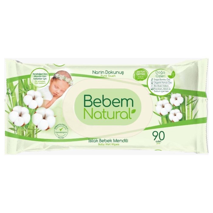 BEBEM Natural Chusteczki nawilżane dla niemowląt od urodzenia 90 szt.