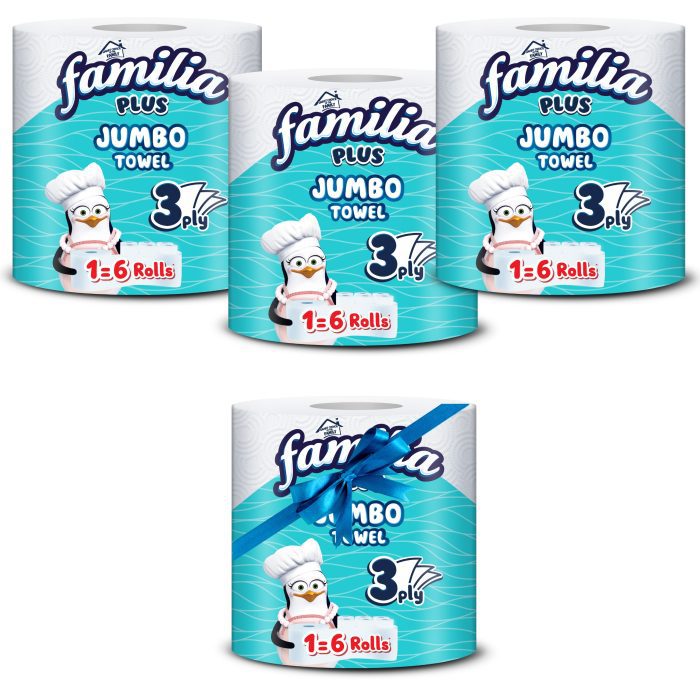 FAMILIA Wytrzymały jednorazowy ręcznik kuchenny jumbo 3x + 1 szt. gratis