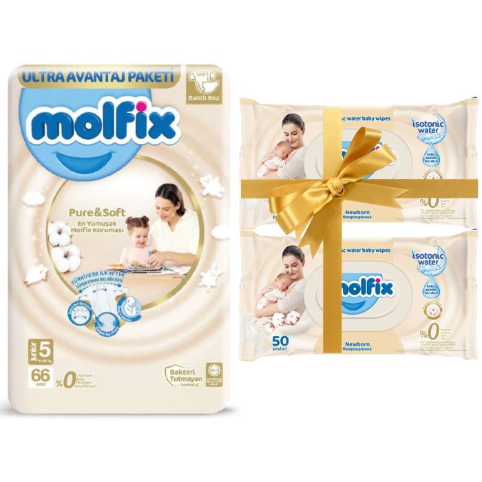 MOLFIX Pure&Soft Pieluszki JR 5 (11-18 kg) 66 szt. + 2x chusteczki gratis